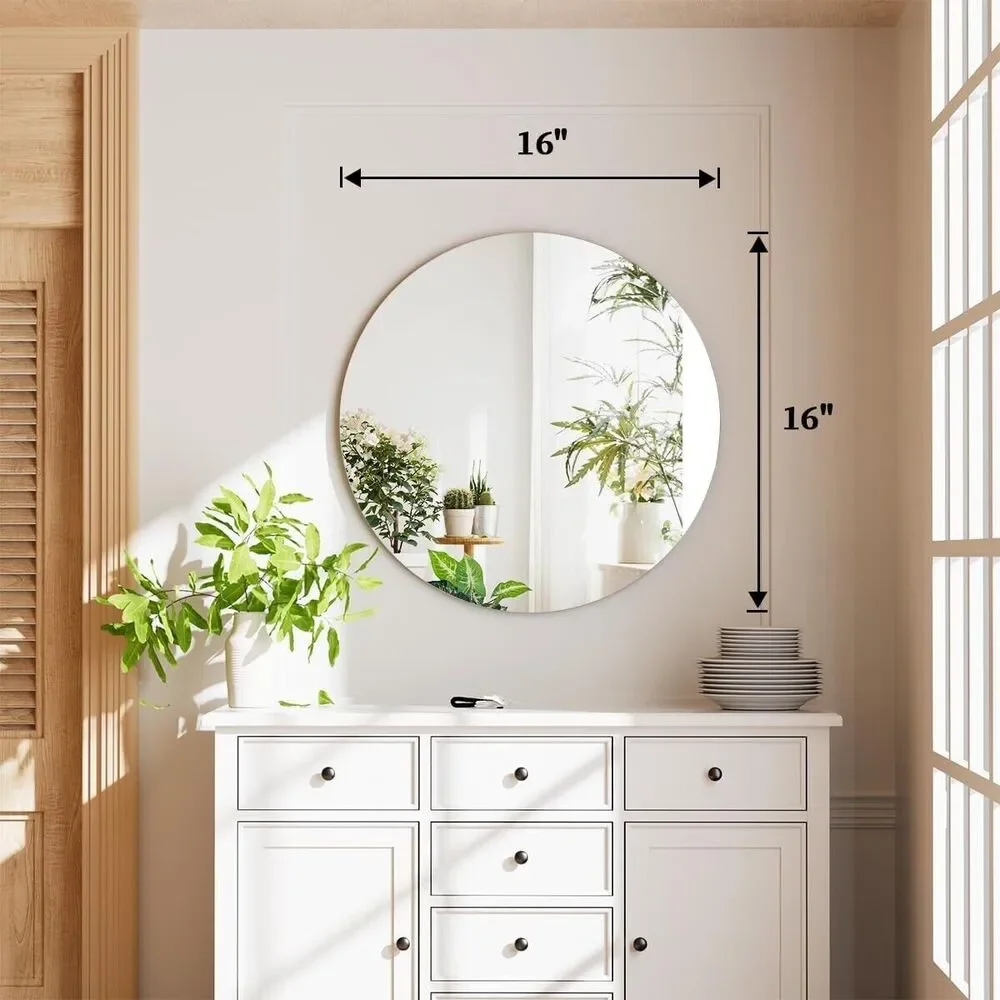 Frameless Round Bathroom Wall Mirror 20 Inch Circle Vanity Entryway Living Room